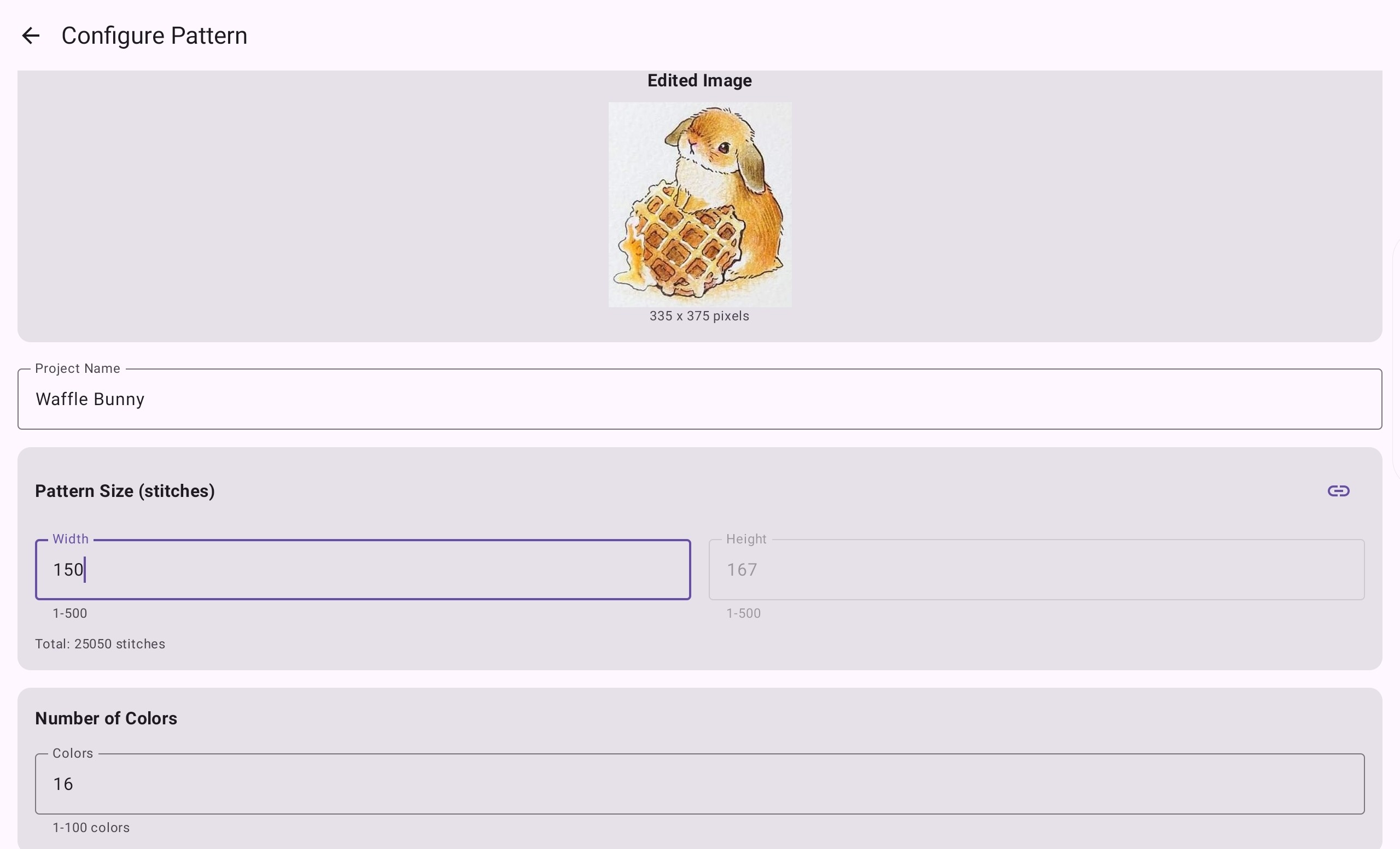 Configuring a new pattern from an image